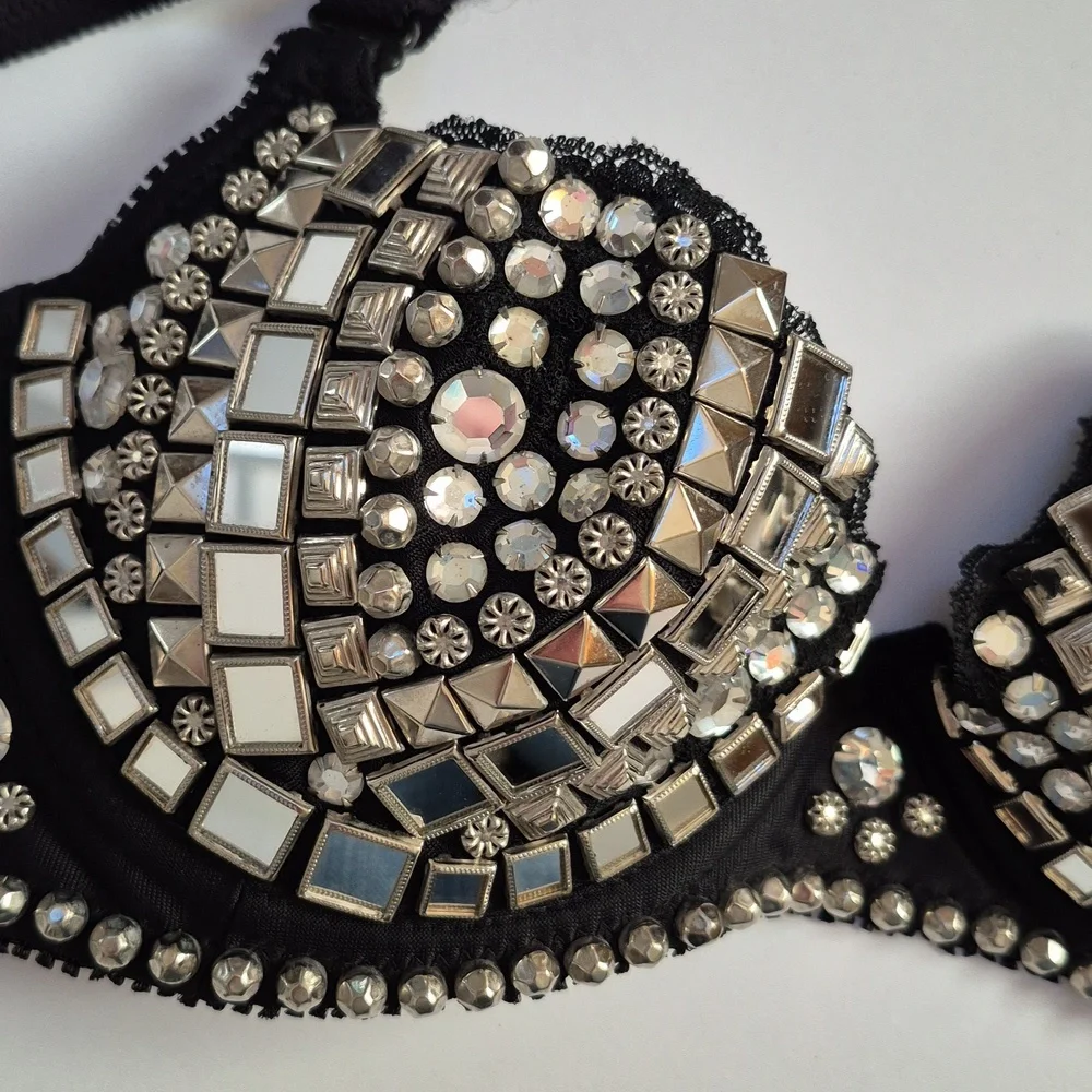 Metal Studded Handmade Vintage Heavy Quality Bra Panties Biker BDSM OOAK Goth - Picture 3 of 14